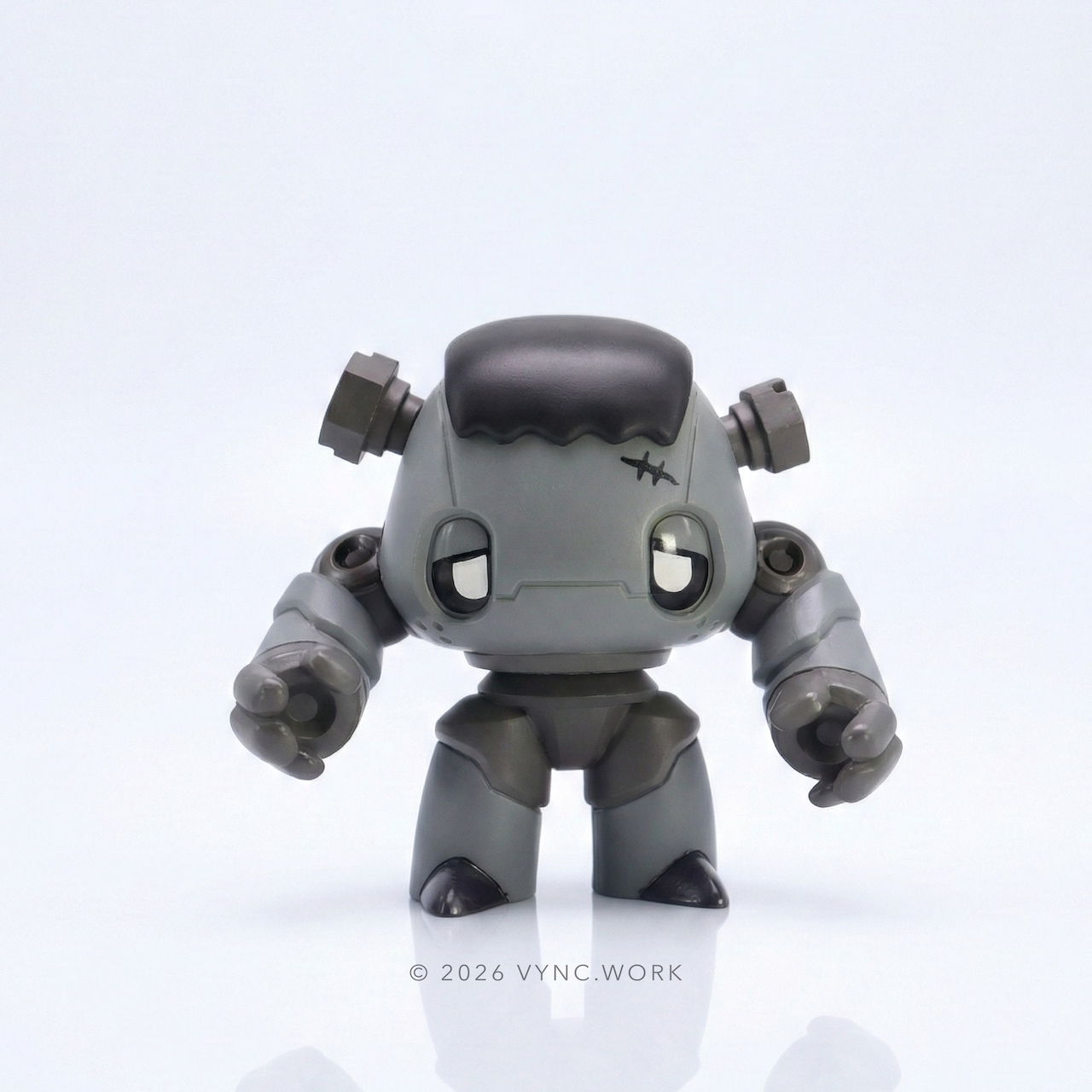Black and white Frankenstein-inspired designer toy with magnetic bolts, MINI FRANKENVEE NOIR by VYNC.WORK